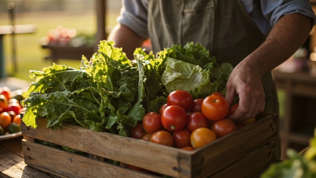 Morning harvest crate being stocked at the Wilson Farm Market stand