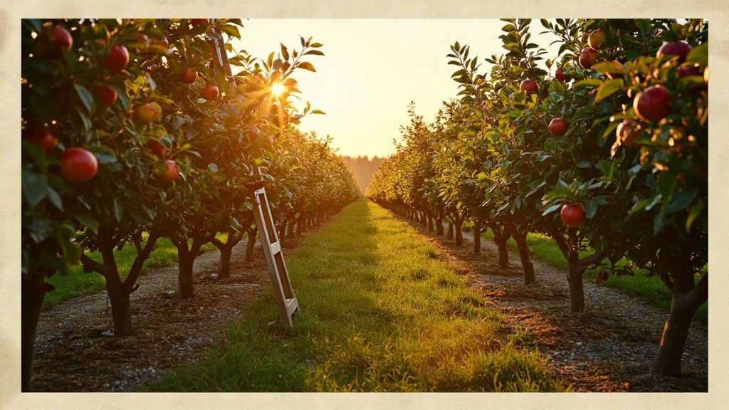 Heritage apple orchard in early autumn light